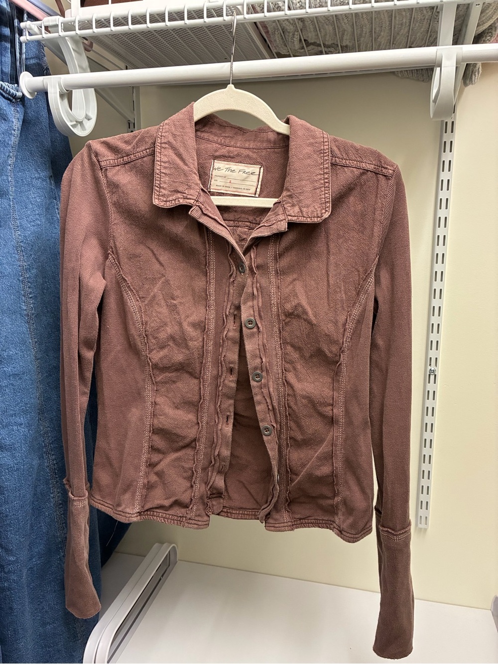 We The Free Dusty Rose Button-Down Denim Shirt Jacket